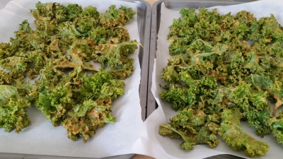 uncooked kale on trays